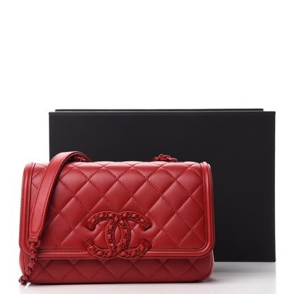 Chanel Lambskin Quilted Small CC Filigree Flap Dark Red 11 of 11