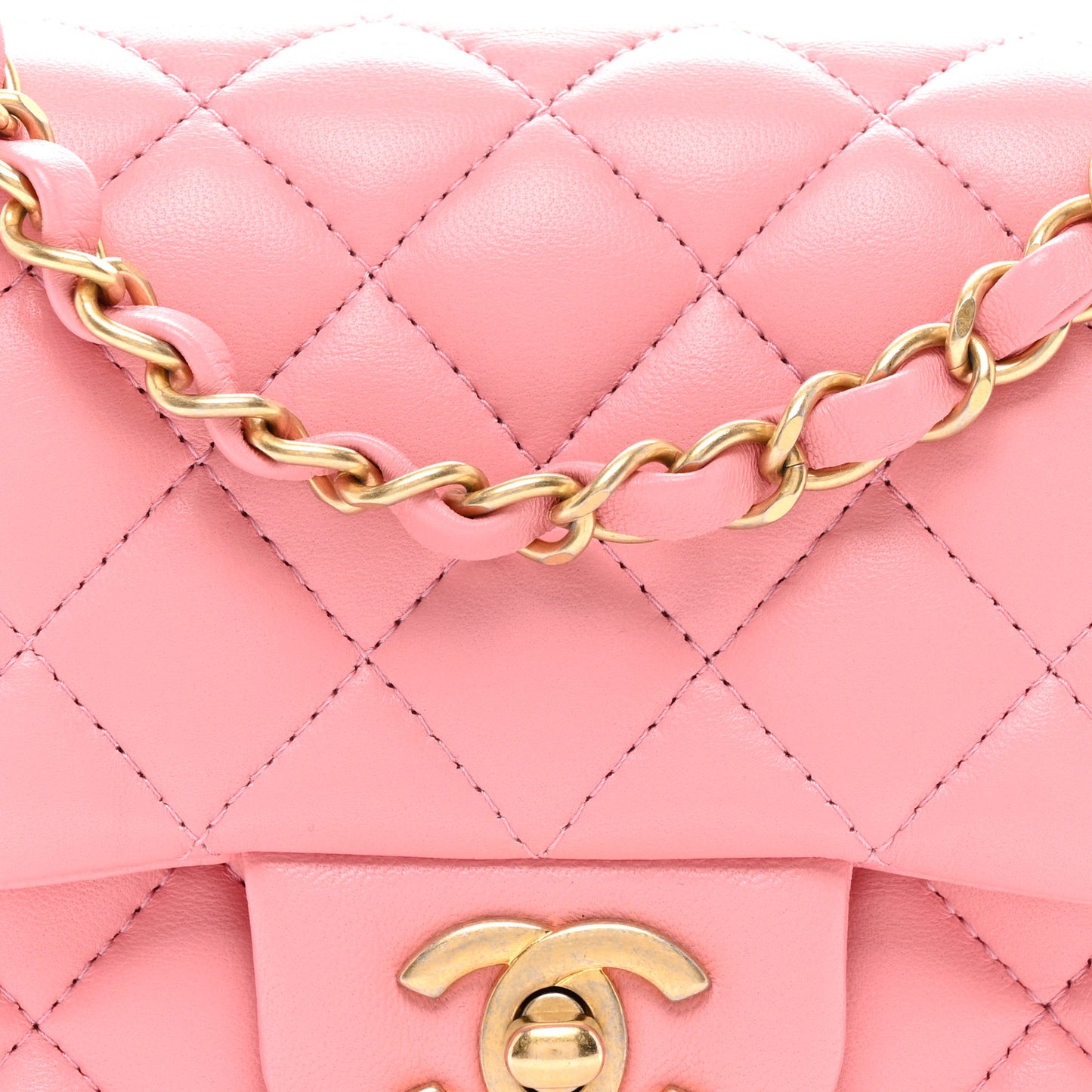 Lambskin Quilted Mini Square Flap Light Pink