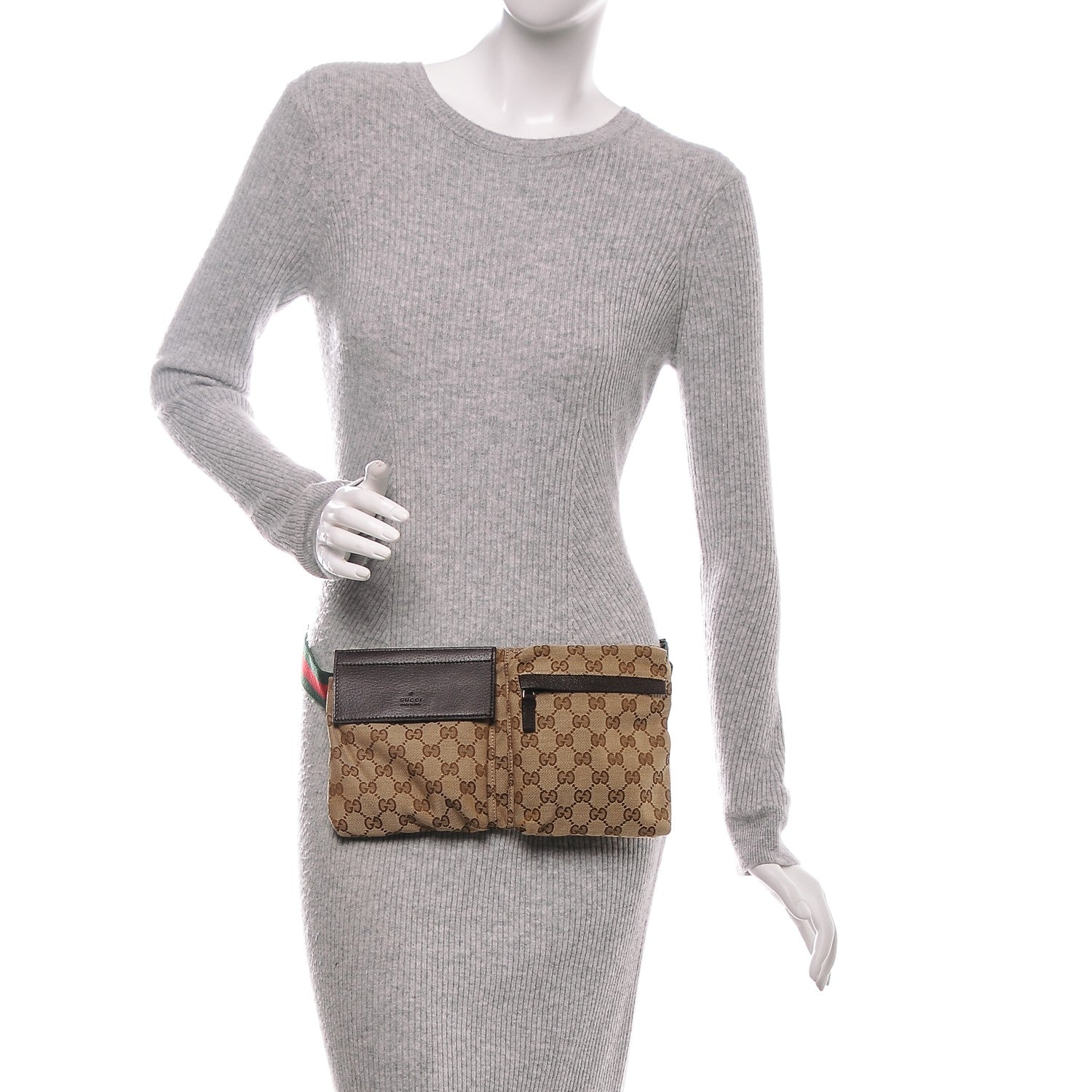 Gucci GG Monogram Double Pocket Belt Bag Dark Brown 2 of 7