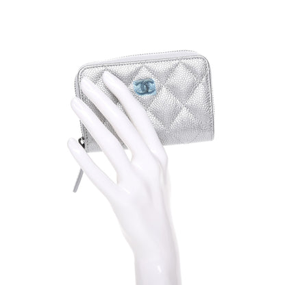 Chanel Metallic Caviar Quilted Zip Coin Purse Silver 2 of 8