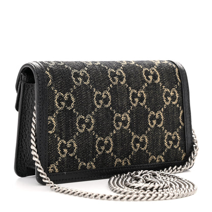 Gucci Jacquard Black Denim GG Monogram Super Mini Dionysus Shoulder Bag Black Ivory 3 of 9