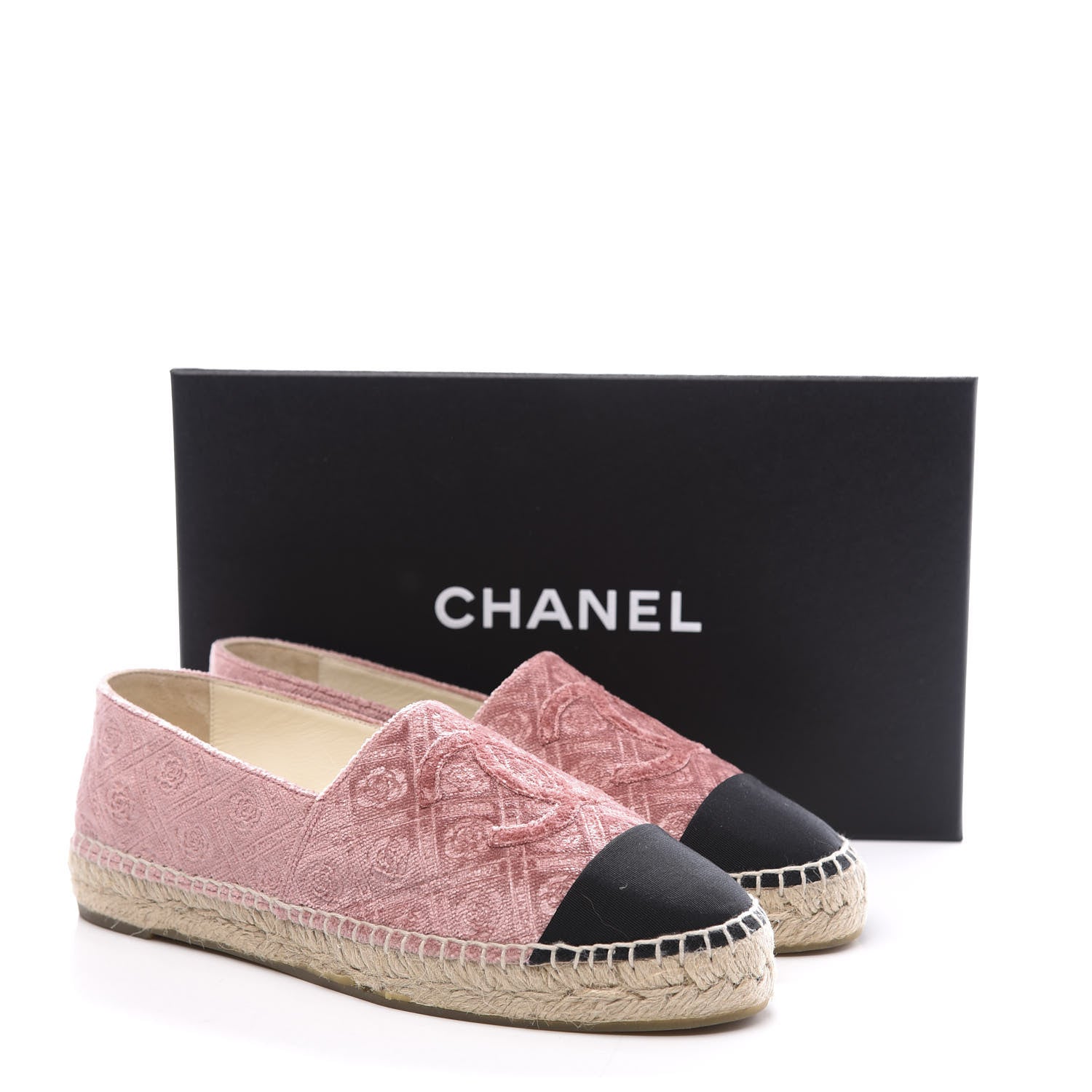 Chanel Velvet Grosgrain Quilted Camellia CC Espadrilles 38 Pink Black 11 of 11