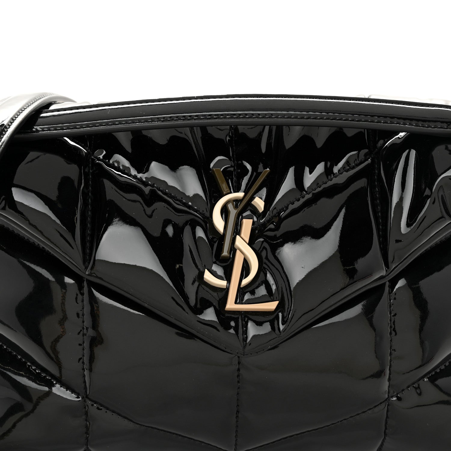 Saint Laurent Patent Quilted Small Loulou Puffer Monogram Chain Satchel Black 8 of 10