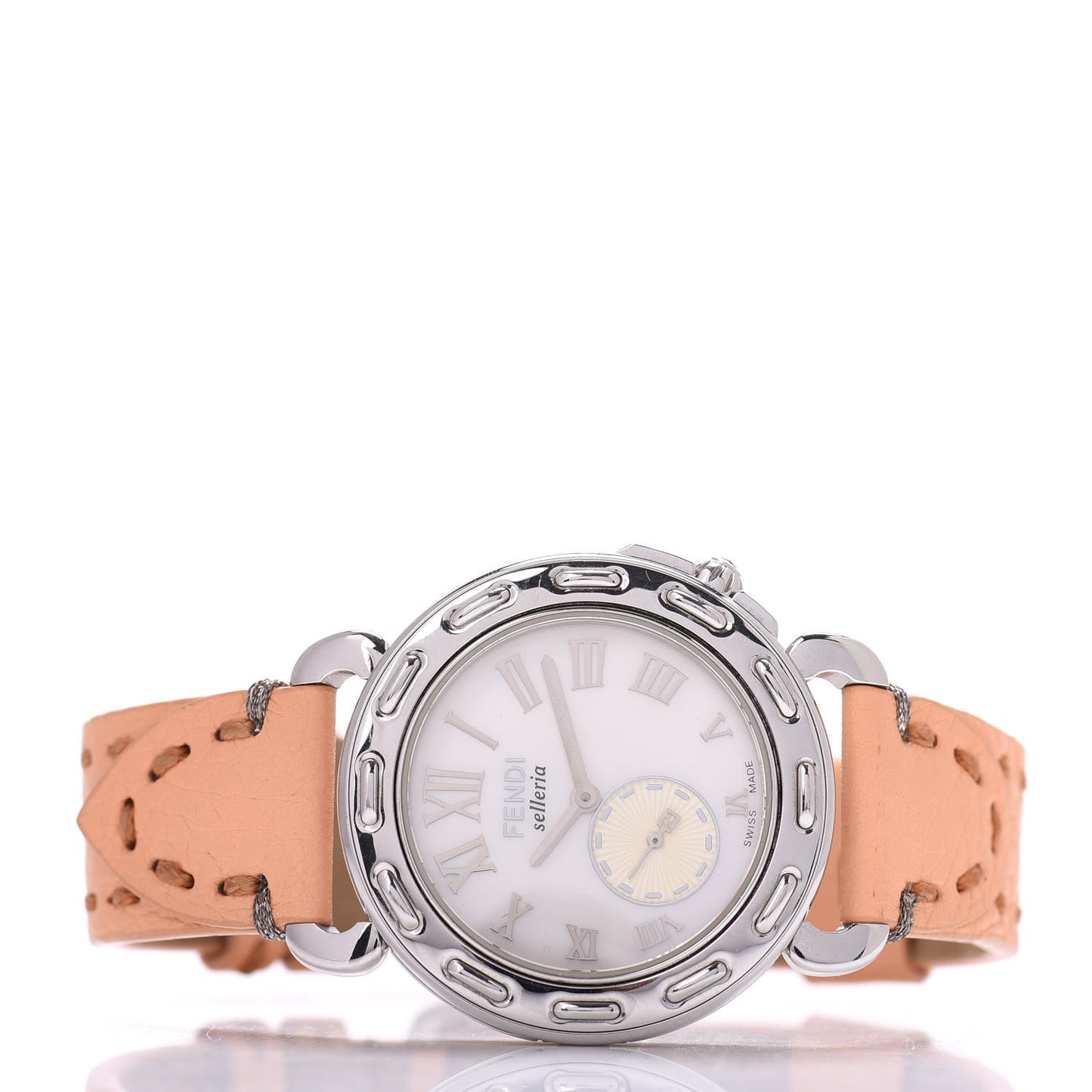 Stainless Steel Calfskin Mother of Pearl 37mm Selleria Quartz Watch Peach