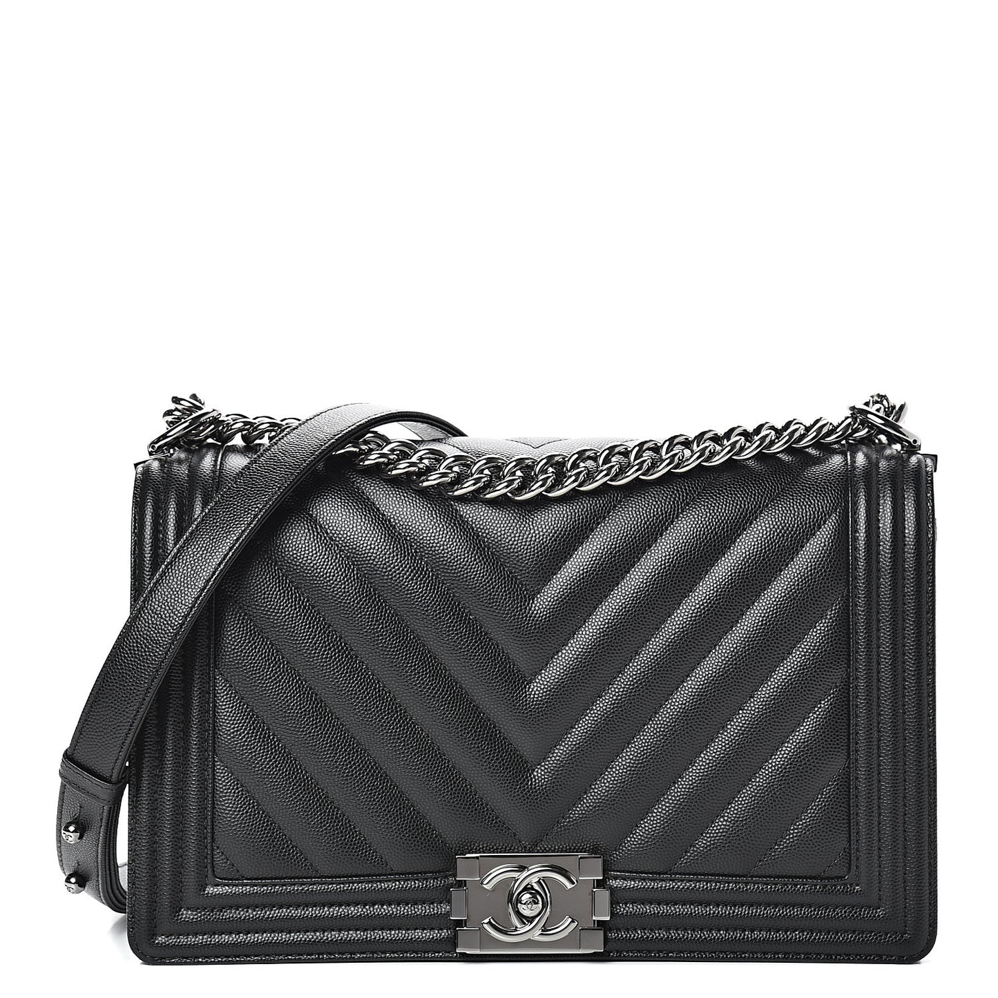Caviar Chevron Quilted New Medium Boy Flap Black