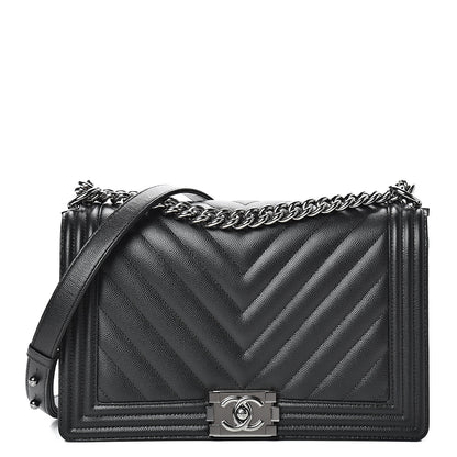 Chanel Caviar Chevron Quilted New Medium Boy Flap Black 1 of 10