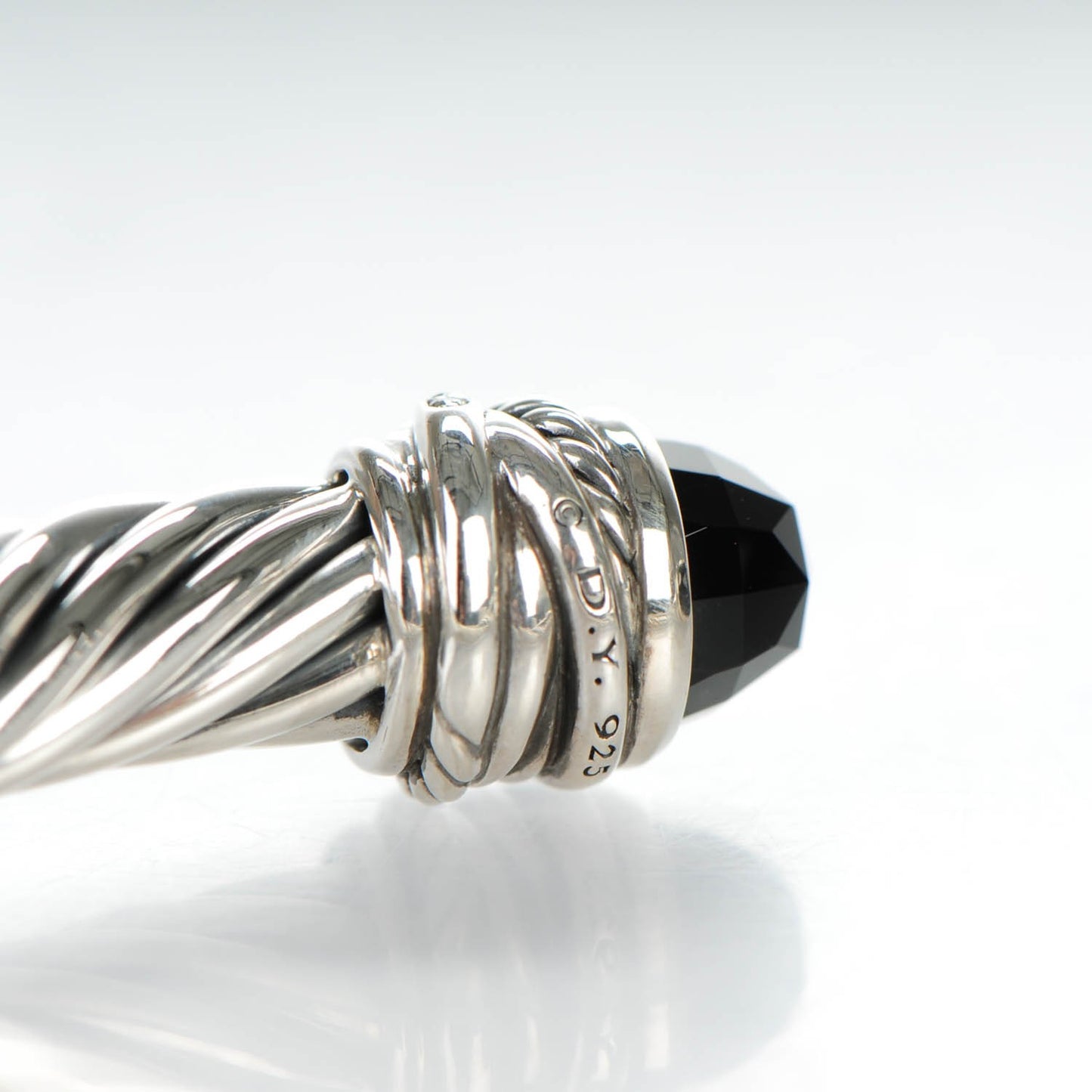 Sterling Silver Diamond Black Onyx 7mm Cable Classics Crossover Bracelet