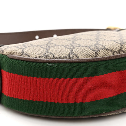 Gucci GG Supreme Monogram Textured Calfskin Web Mini Ophidia Half Moon Hobo Beige Ebony New Acero 8 of 10