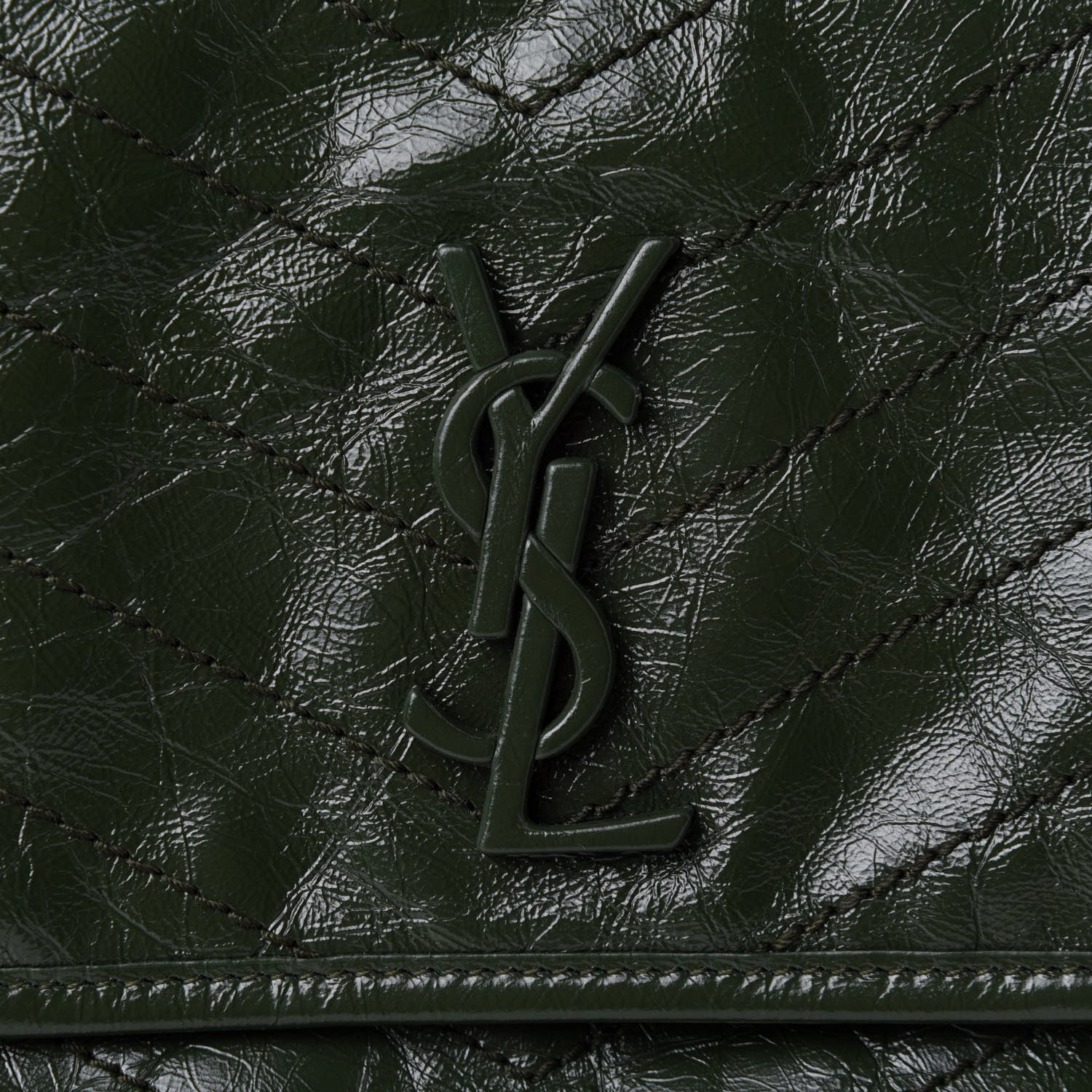 Saint Laurent Crinkled Calfskin Matelasse Monogram Medium Niki Chain Satchel Military Olive 9 of 11