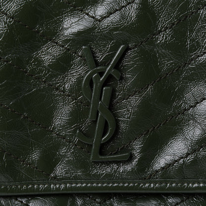 Saint Laurent Crinkled Calfskin Matelasse Monogram Medium Niki Chain Satchel Military Olive 9 of 11