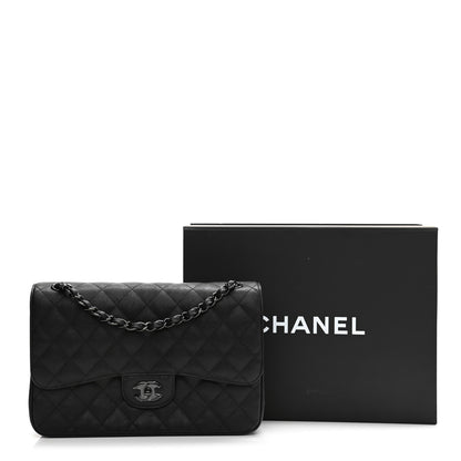 Chanel Crumpled Calfskin Quilted Jumbo Double Flap So Black 12 of 12