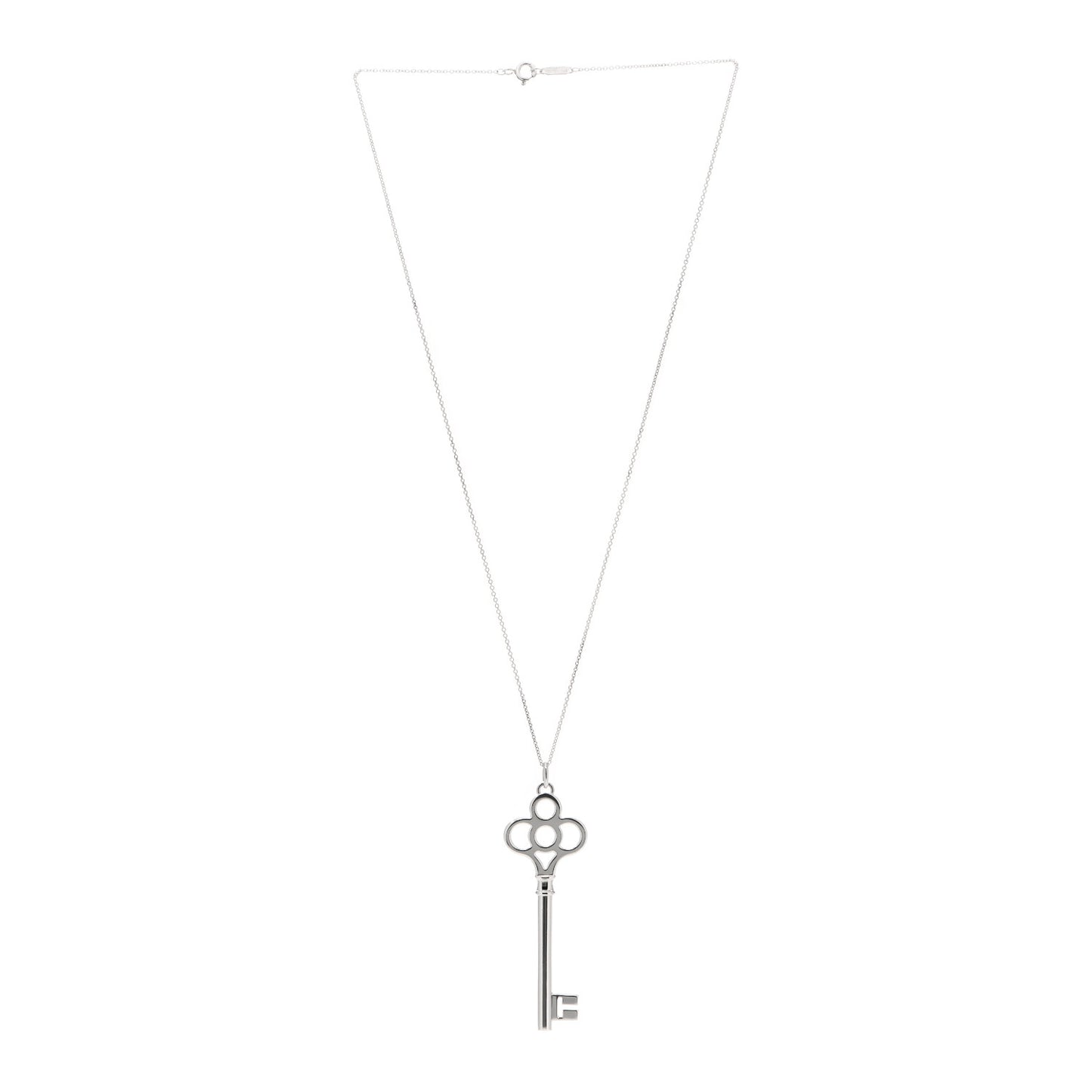 Sterling Silver Large Crown Key Pendant Necklace