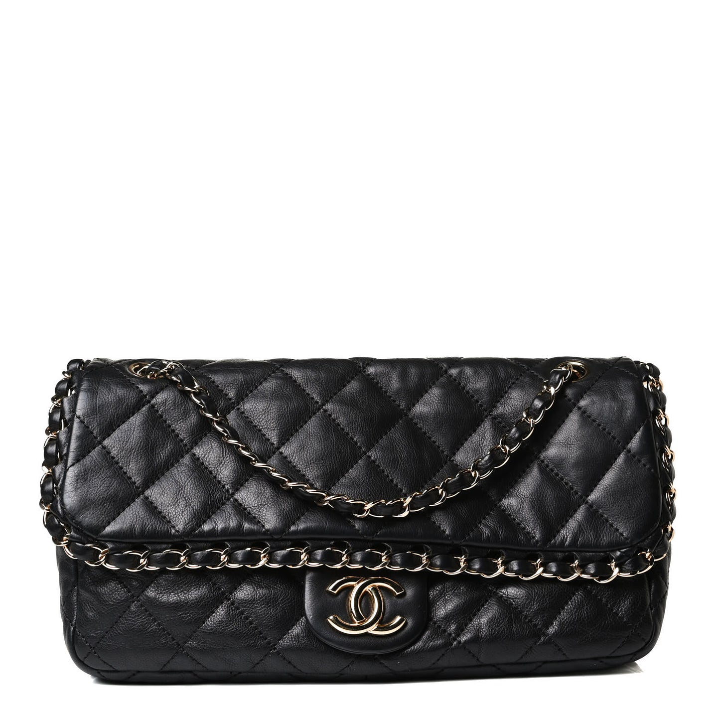 Calfskin Quilted Medium Chain Me Flap Black