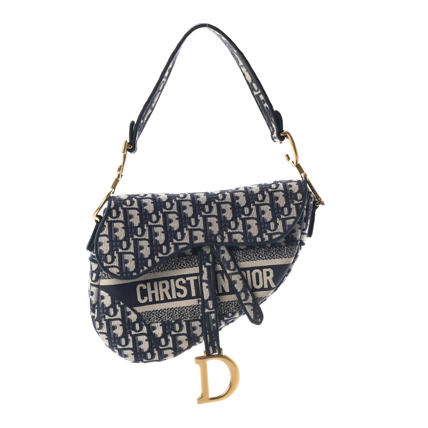 Oblique Embroidered Saddle Bag Blue