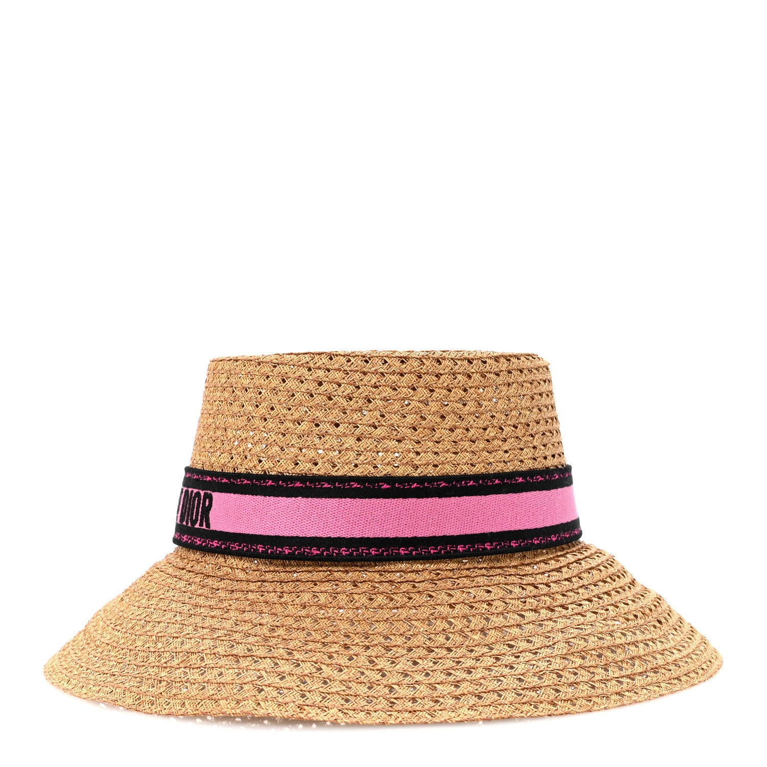 Christian Dior Straw Embroidered D-Bobby Large Brim Hat 58 Fuchsia