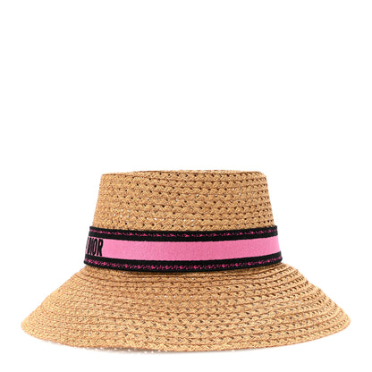 Christian Dior Straw Embroidered D-Bobby Large Brim Hat 58 Fuchsia 4 of 8