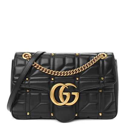 Gucci Calfskin Matelasse Studded Medium GG Marmont Shoulder Bag Black 1 of 11