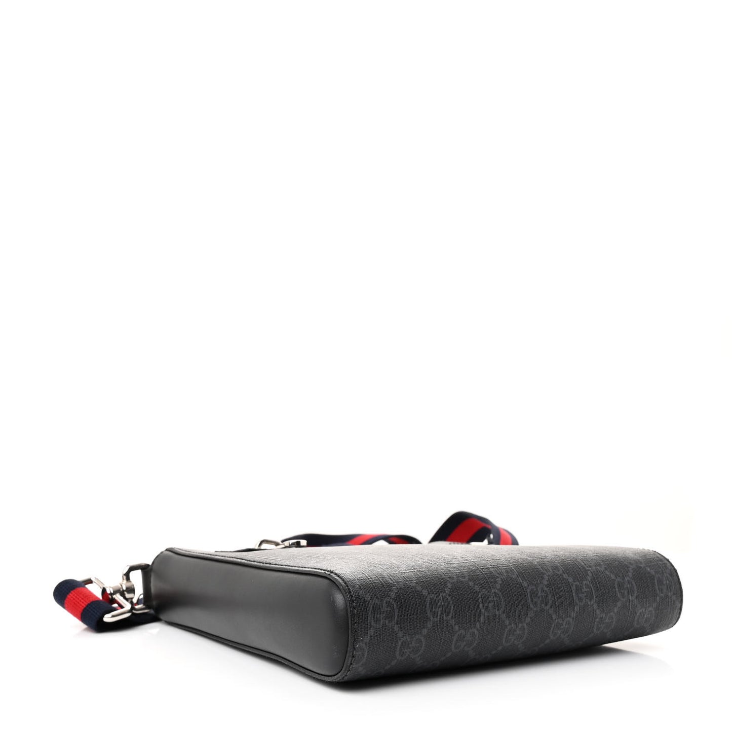 GG Supreme Monogram Web Small Flat Messenger Bag Black Grey