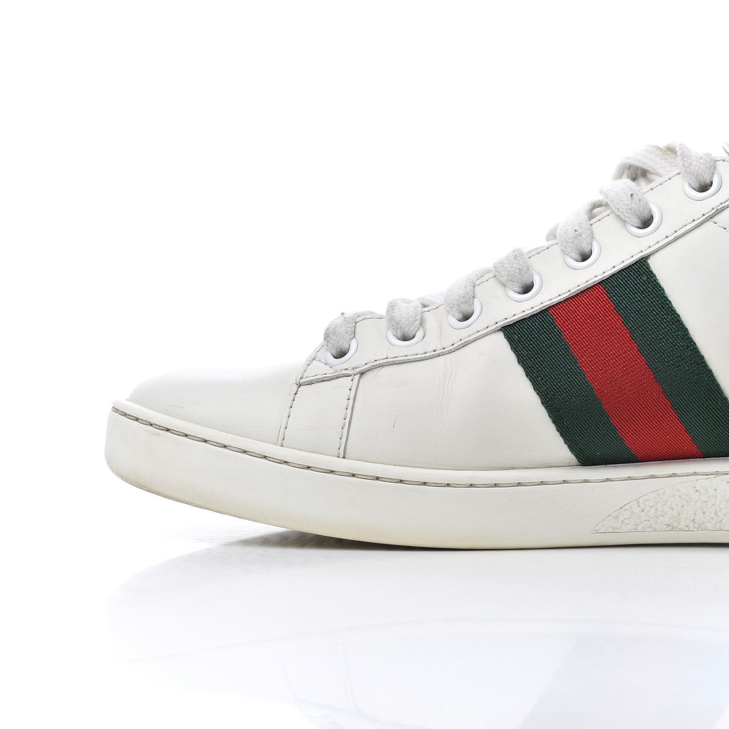 Calfskin Web Bee Embroidered Womens Ace Sneakers 38 White Green