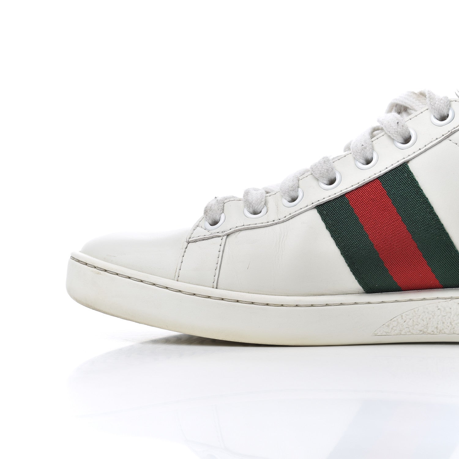 Gucci Calfskin Web Bee Embroidered Womens Ace Sneakers 38 White Green 10 of 25