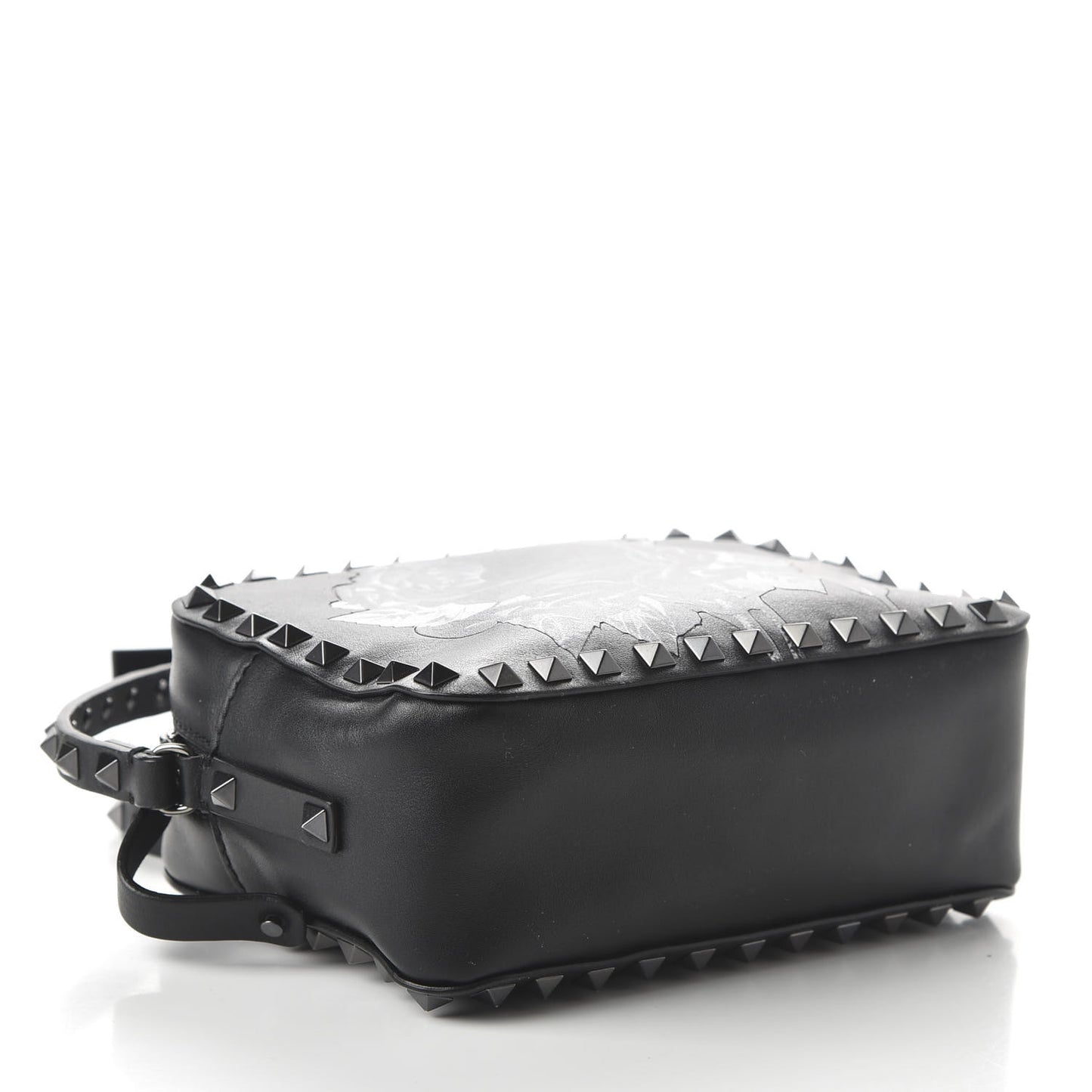 X UNDERCOVER Calfskin Rockstud Rose Print Camera Crossbody Bag Black
