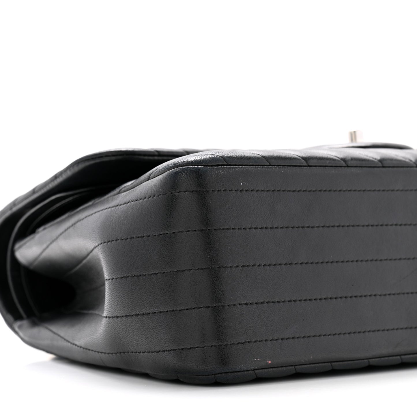 Lambskin Chevron Quilted Jumbo Double Flap Black
