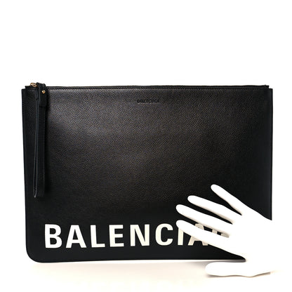 Balenciaga Calfskin Logo Large Cash Pouch With Handle Black White 2 of 9