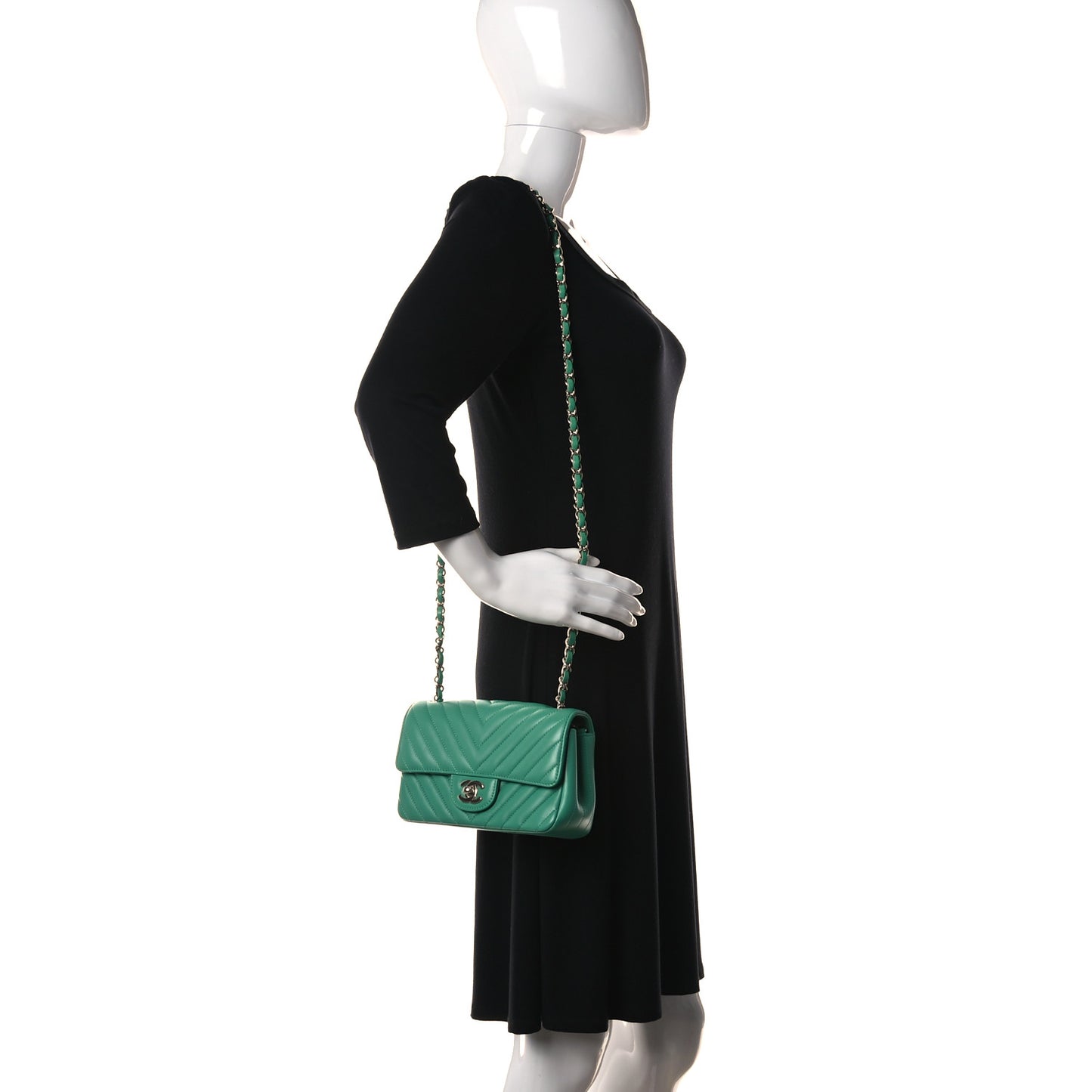 Lambskin Chevron Quilted Mini Rectangular Flap Green
