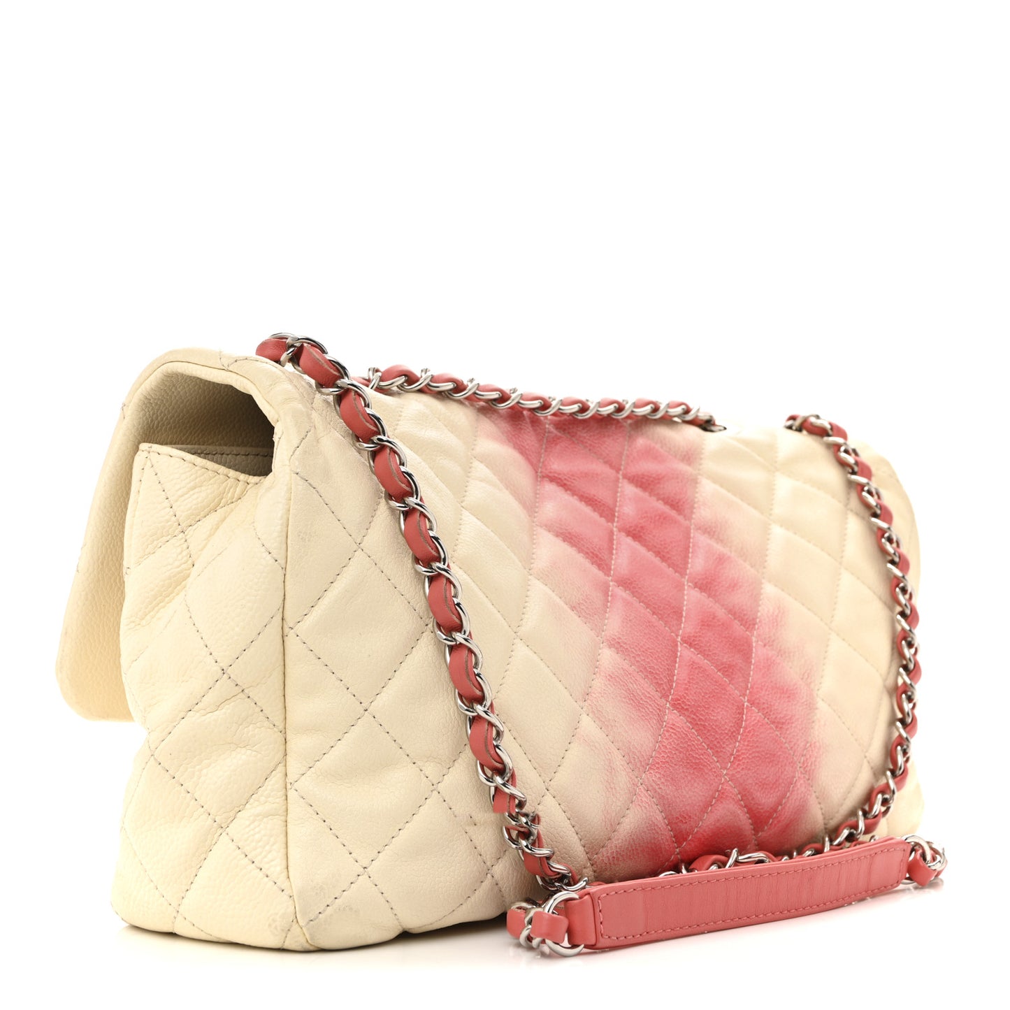 Caviar Quilted Ombre Jumbo Single Flap White Rose Pink