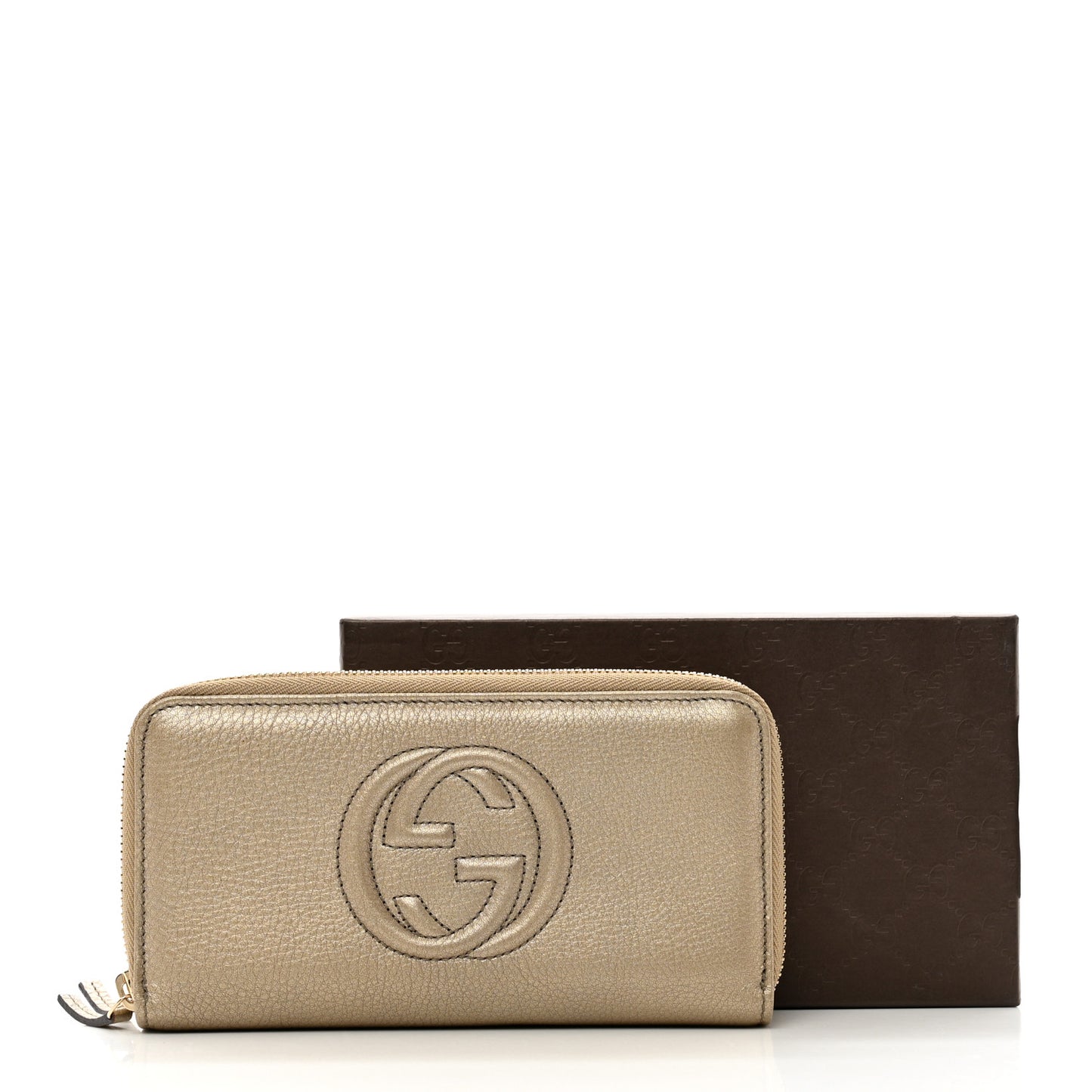 Metallic Pebbled Calfskin Soho Zip Around Organizer Wallet Golden Beige