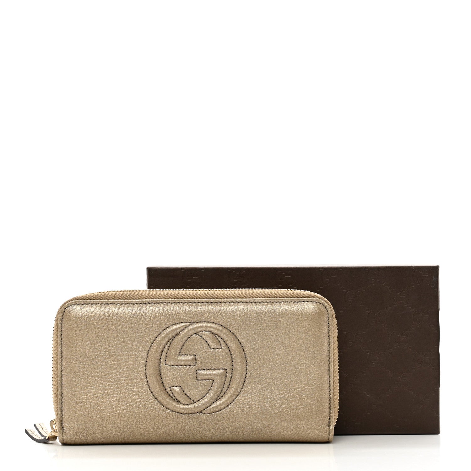 Gucci Metallic Pebbled Calfskin Soho Zip Around Organizer Wallet Golden Beige 9 of 9