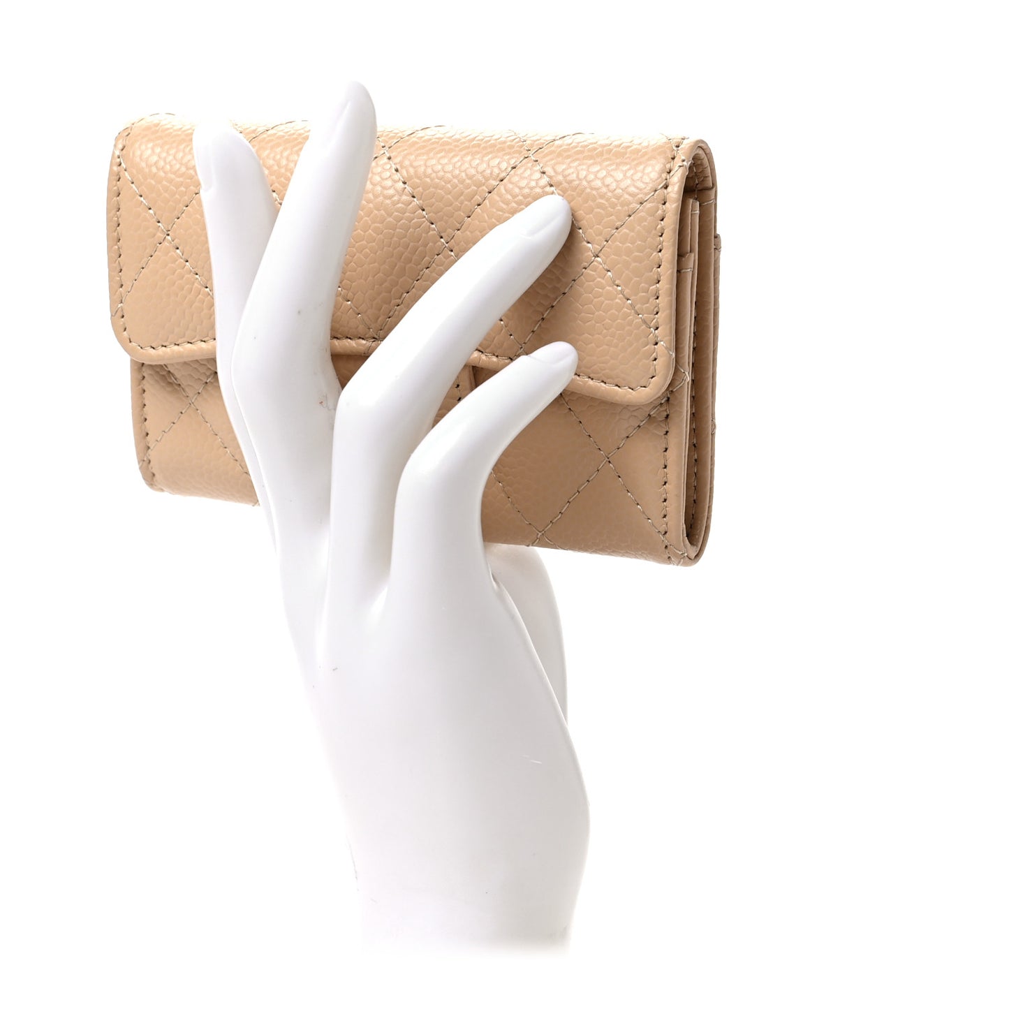 Caviar Quilted Flap Card Holder Wallet Beige
