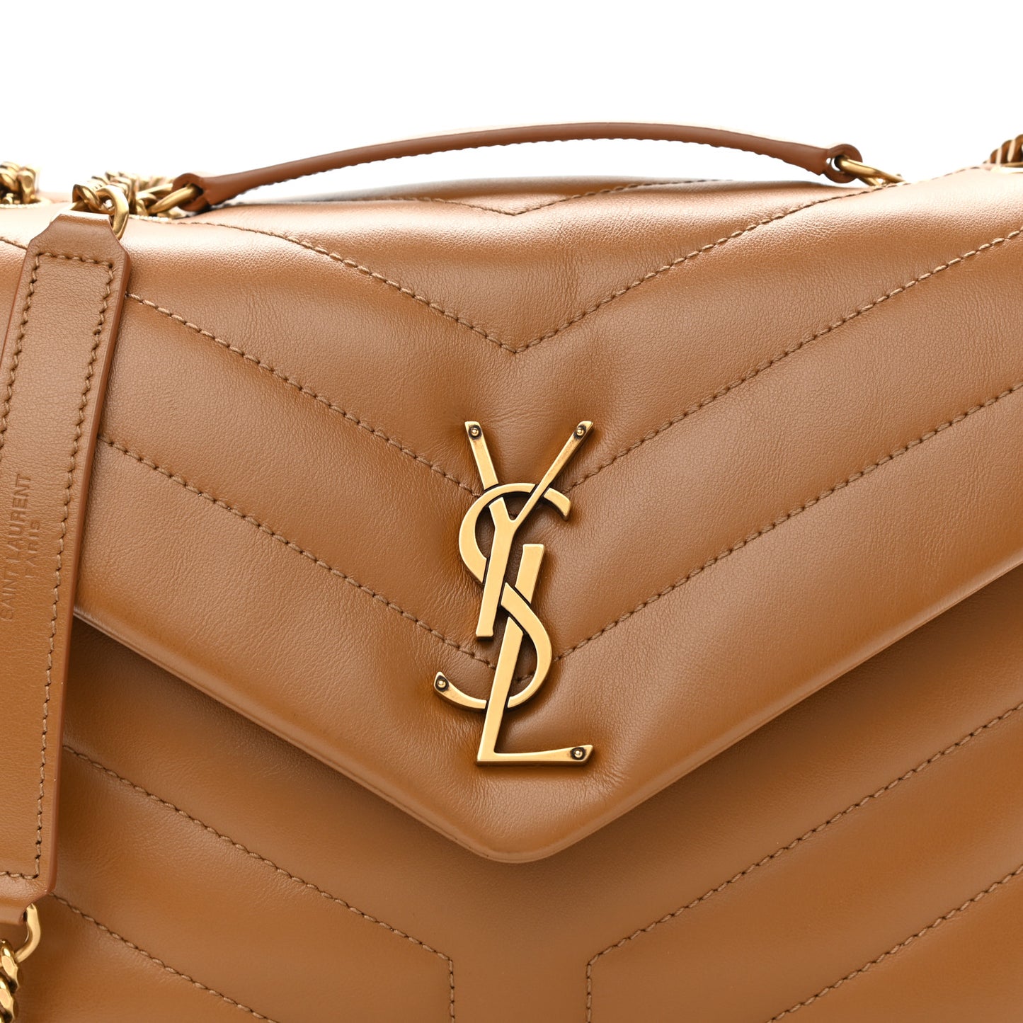 Calfskin Y Quilted Monogram Small Loulou Chain Satchel Dark Natural