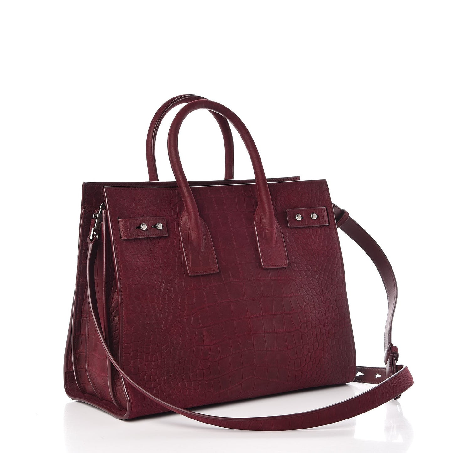 Crocodile Embossed Suede Small Sac de Jour Dark Red