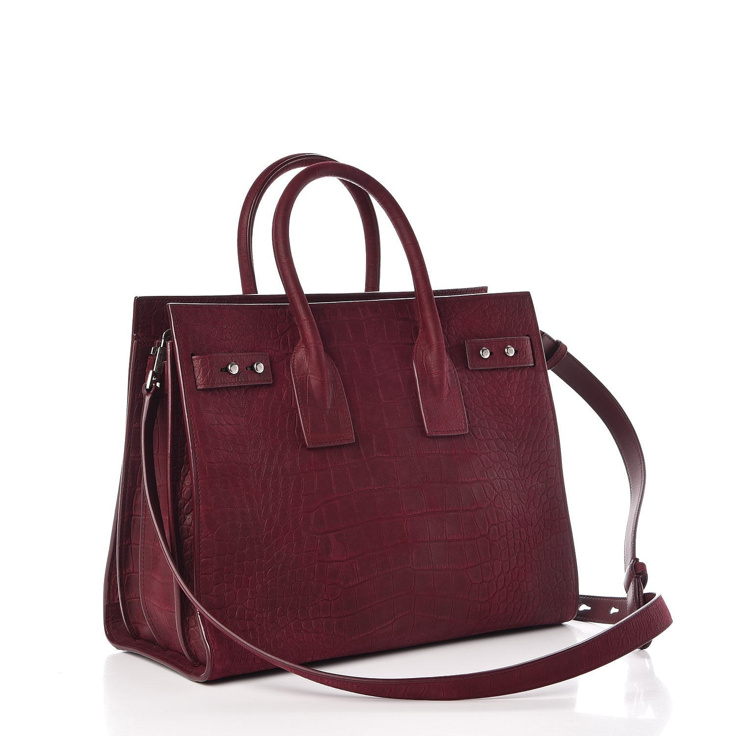 Saint Laurent Crocodile Embossed Suede Small Sac de Jour Dark Red 3 of 8