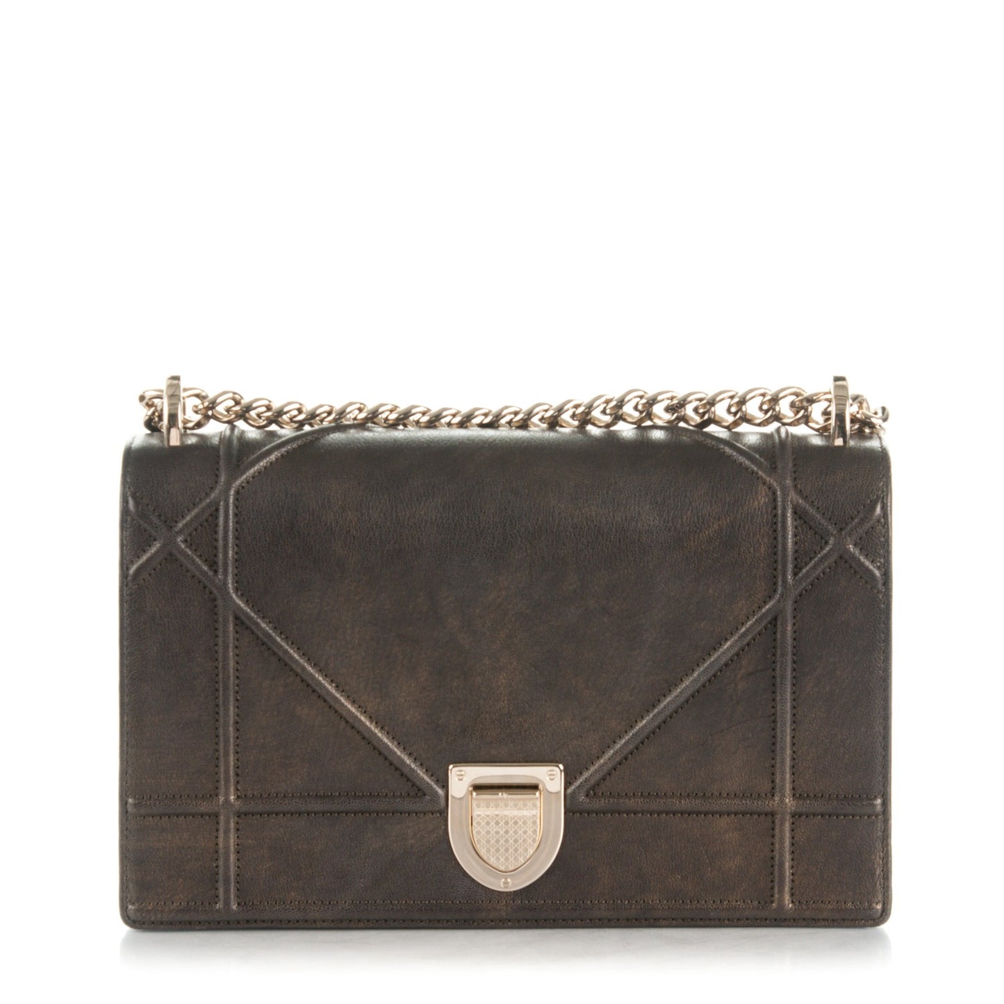 Metallic Goatskin Medium Diorama Flap Bag Brown