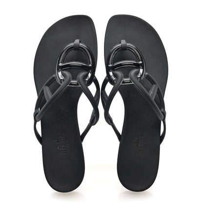 Hermes Rubber Womens Egerie Sandals 38 Black 2 of 8