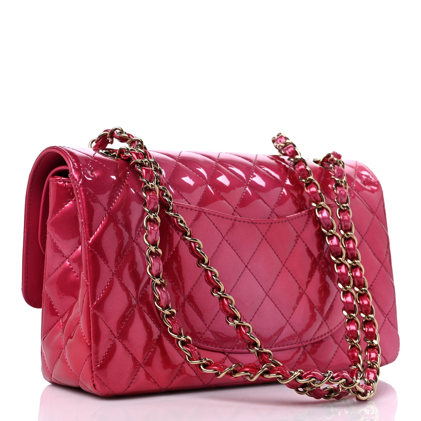 Shaded Patent Calfskin Quilted Medium Double Flap Dark Pink