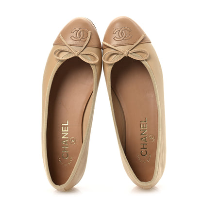 Chanel Lambskin Cap Toe CC Ballerina Flats 37.5 Beige Light Beige 2 of 14