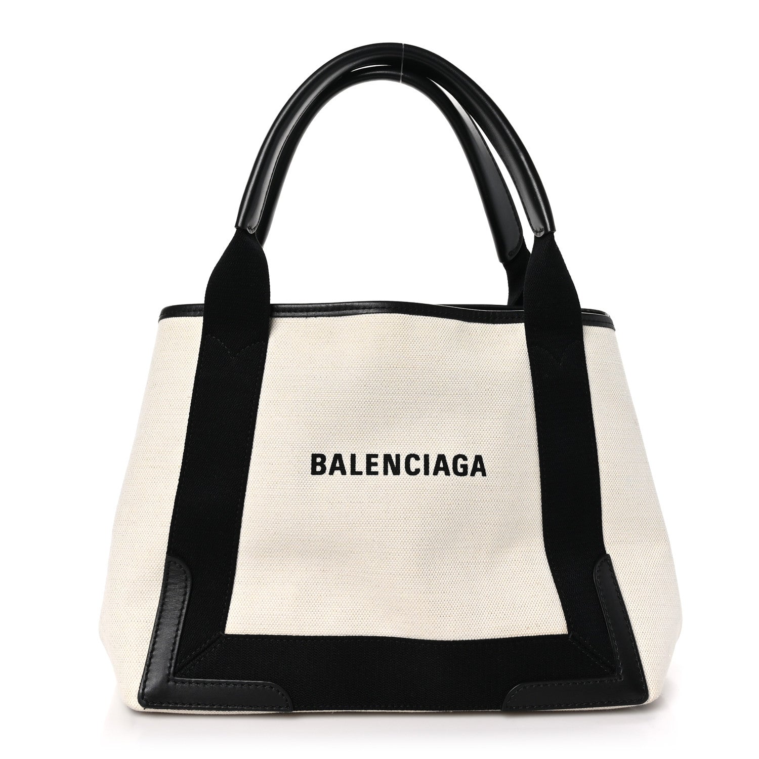 Balenciaga Cotton Canvas Satin Calfskin S Navy Cabas Natural Black 1 of 12