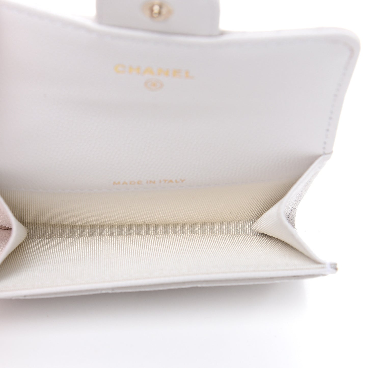 Caviar Quilted Flap Card Holder Wallet White