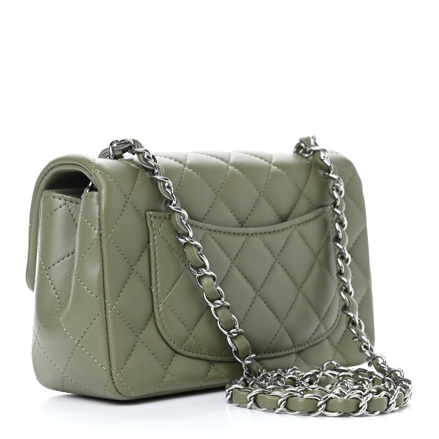 Lambskin Quilted Mini Rectangular Flap Green