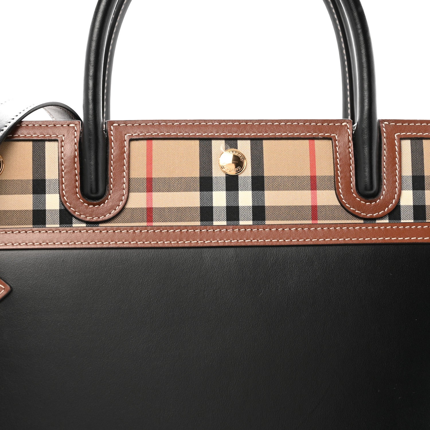 Burberry Calfskin Vintage Check Medium Two Handle Title Bag Black