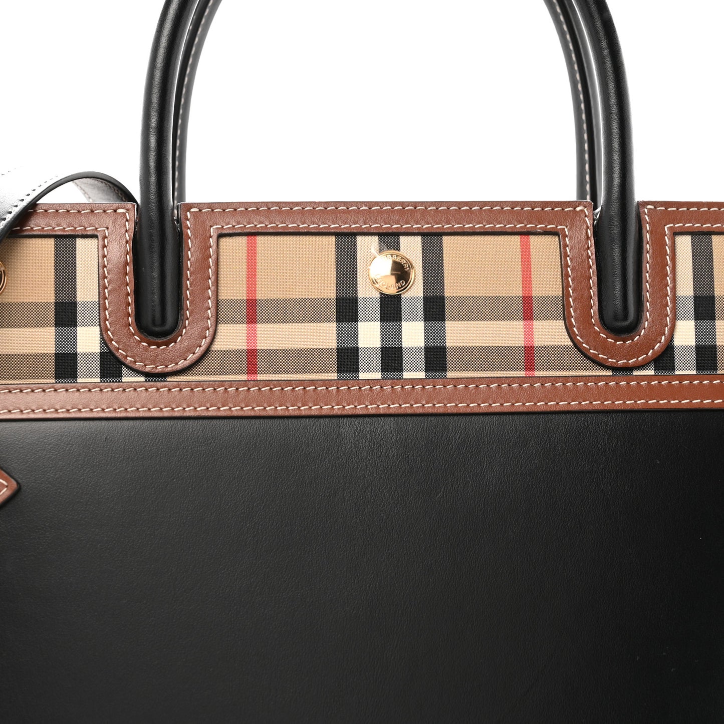 Calfskin Vintage Check Medium Two Handle Title Bag Black