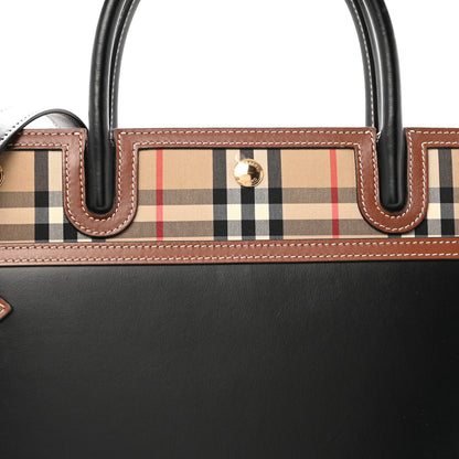 Burberry Calfskin Vintage Check Medium Two Handle Title Bag Black 7 of 12