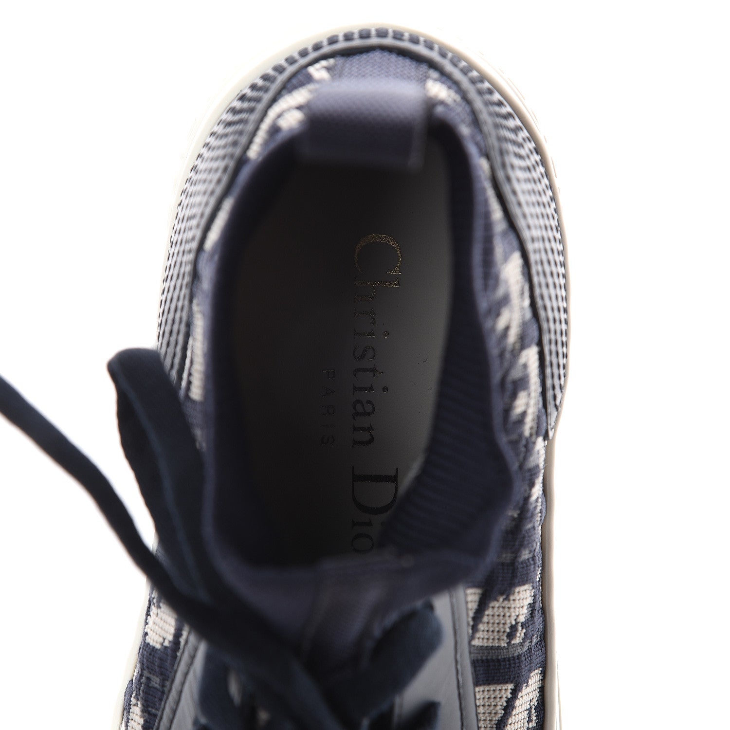 Christian Dior Technical Knit Calfskin Oblique Womens Walk'n Dior Mid Top Sneakers 35.5 Deep Blue 5 of 7