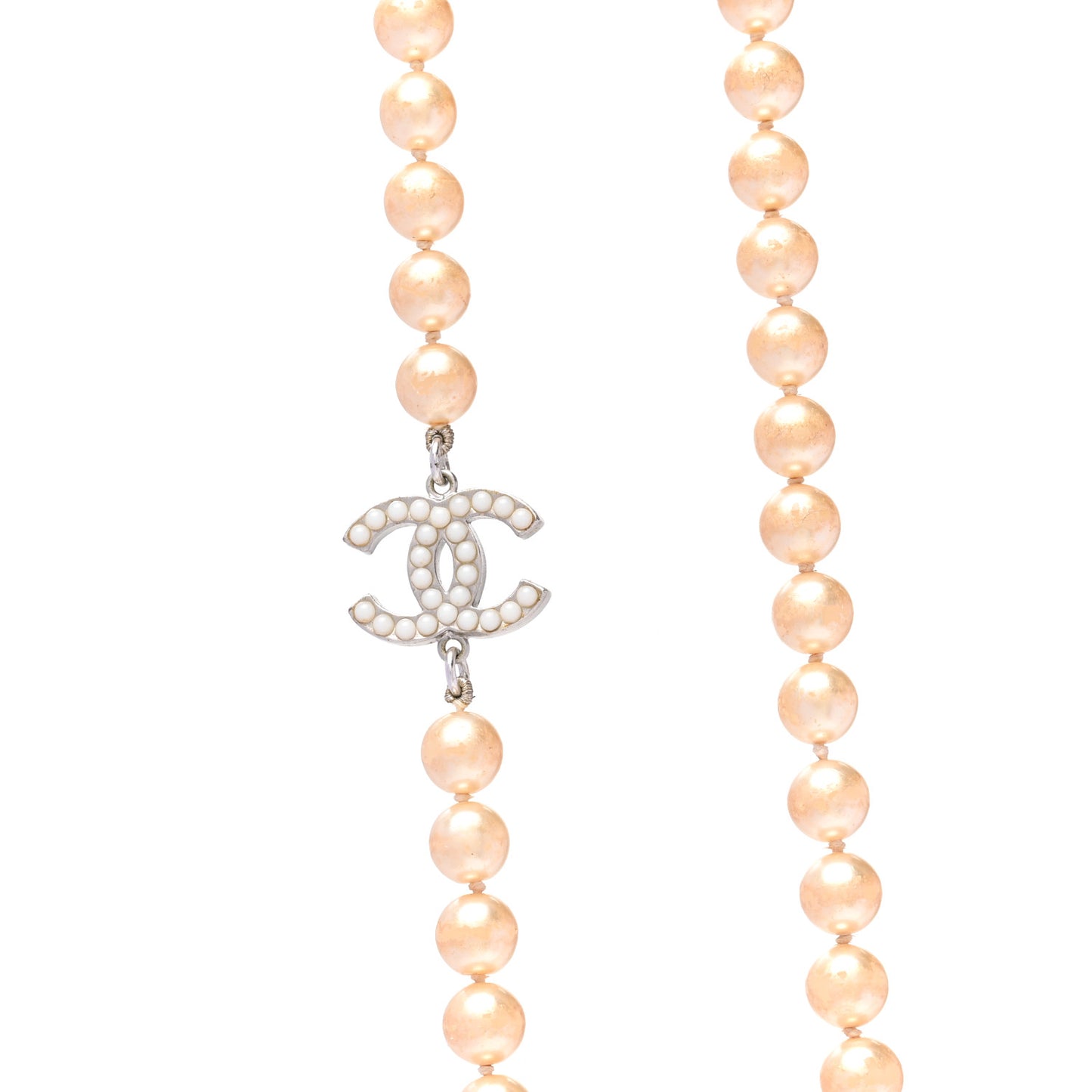 Crystal Pearl CC Long Necklace Silver