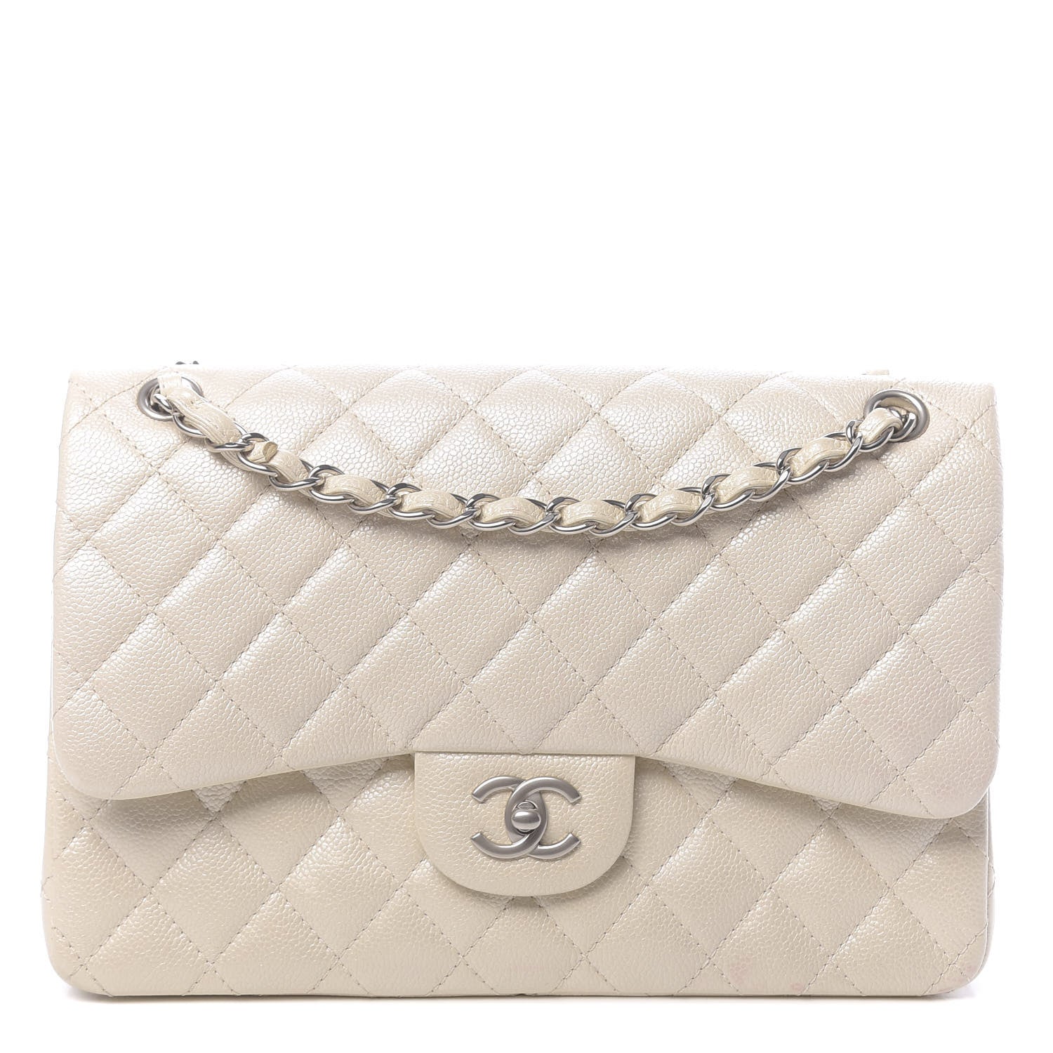 Chanel Pearly Caviar Quilted Jumbo Double Flap Dark White 1 of 10
