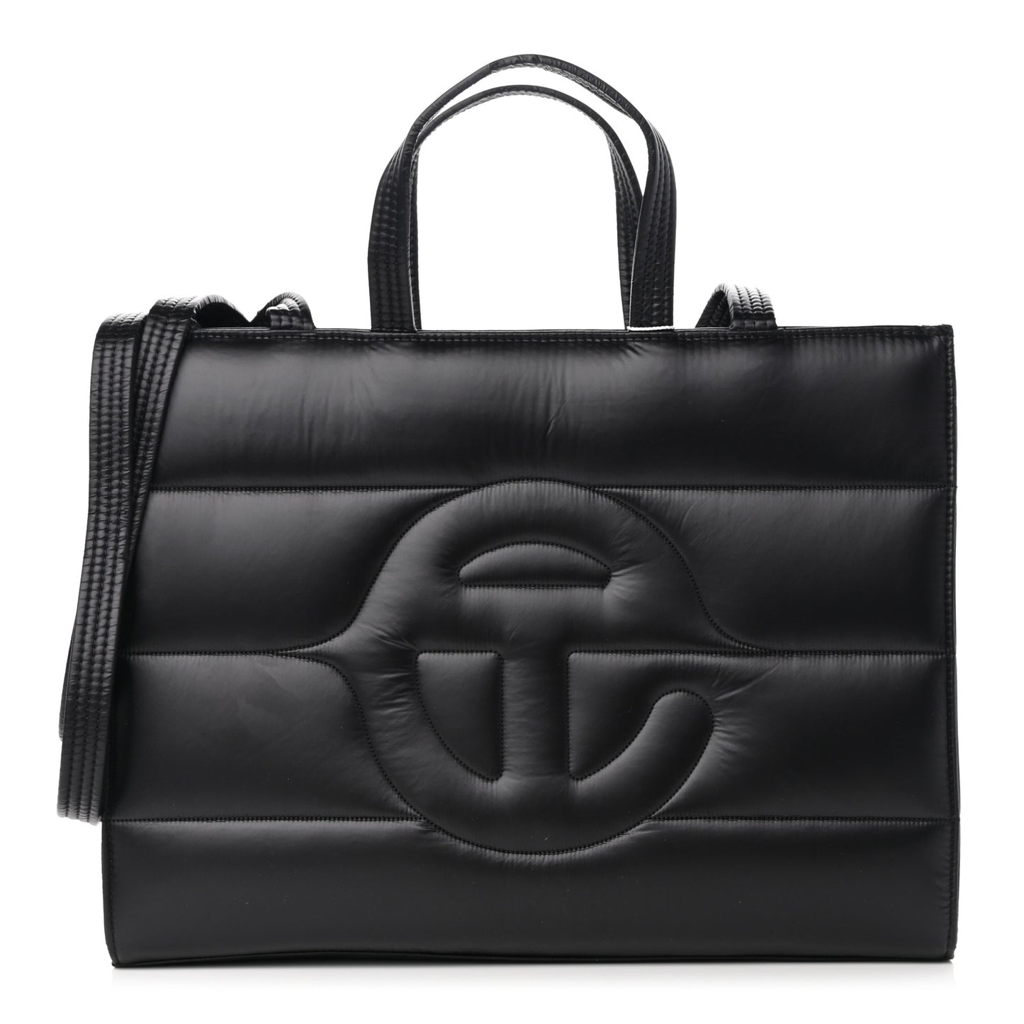 Nylon Medium Puff Shopping Bag Black