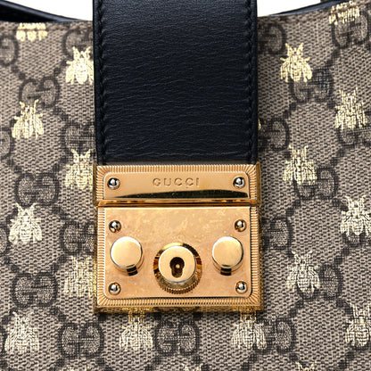Gucci GG Supreme Monogram Bees Medium Padlock Tote Beige Oro Black 11 of 13